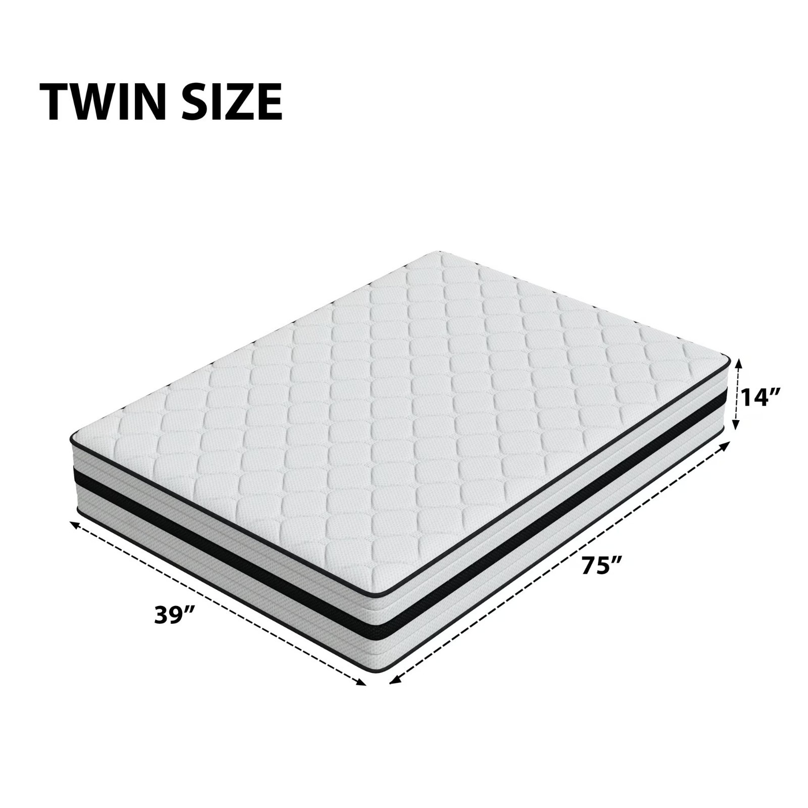 14″ Twin Hybrid fabric Mattress 8 Zone Ultra Quiet Ergonomics Support Bed In Box