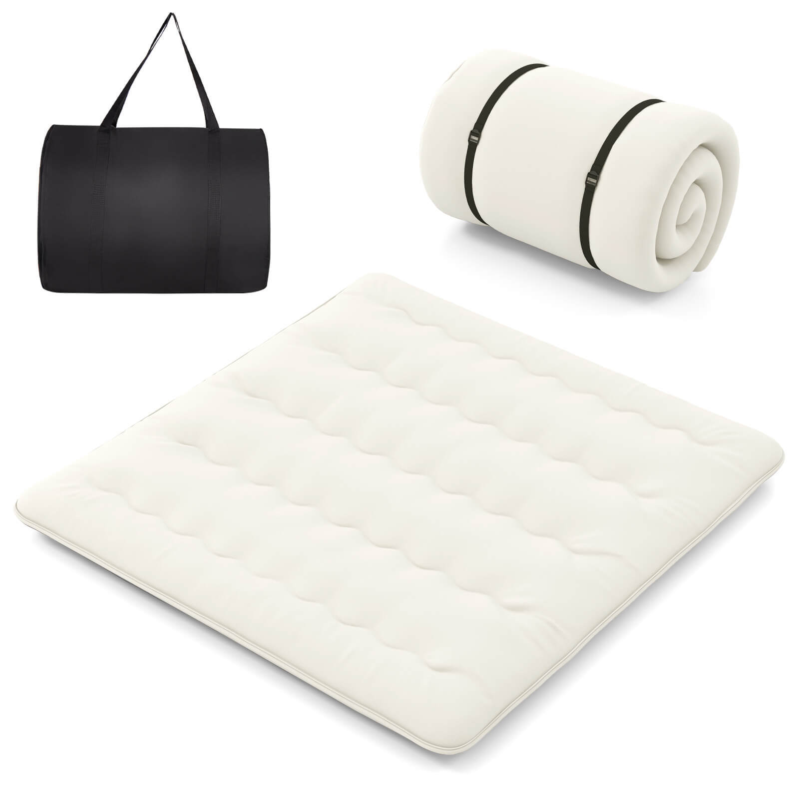 King Futon Mattress Japanese Floor Sleeping Pad Washable Cover Carry Bag Beige