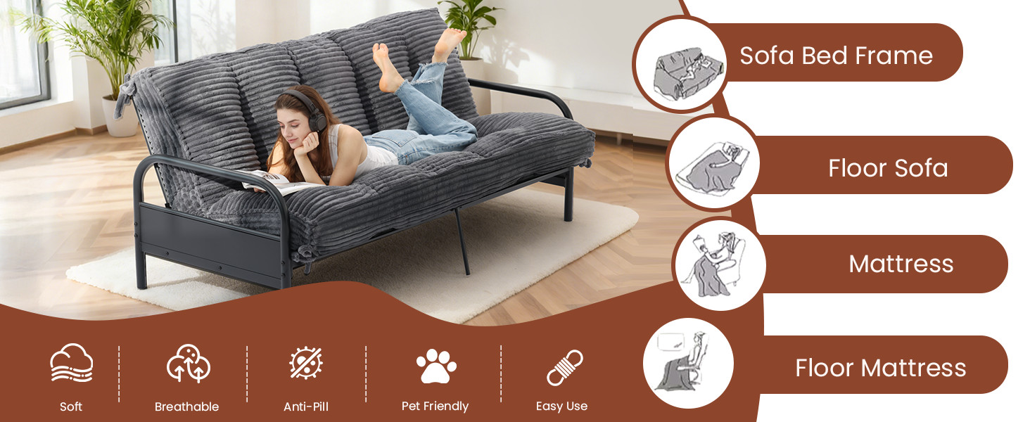 10″ Futon Mattr Queen Size,Futons Sofa Couch Bed with Straps, Thi
