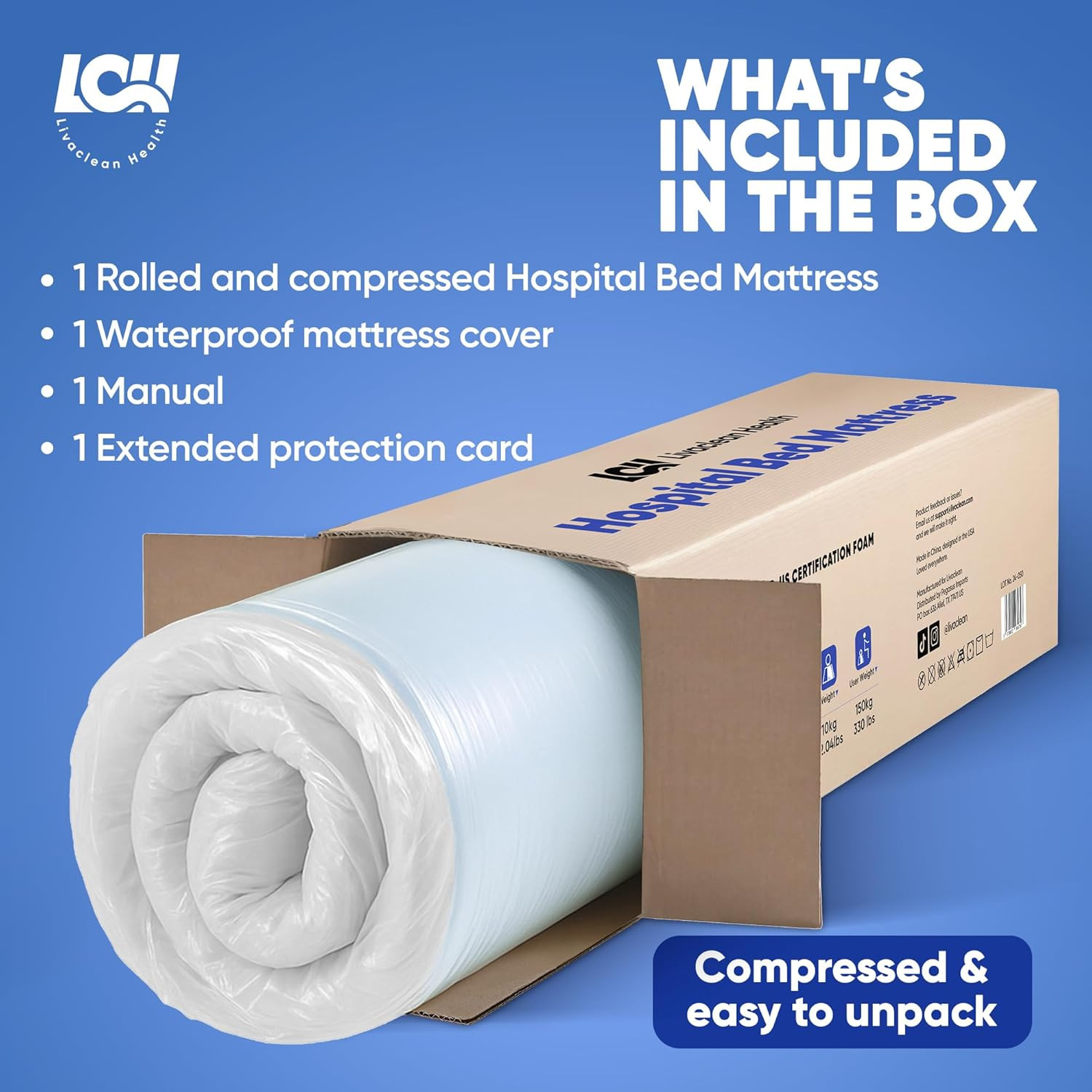Hospital Bed Mattress – Twin XL 80″X36″X 6″ Gel 40Mm Memory Foam Medical Mattres