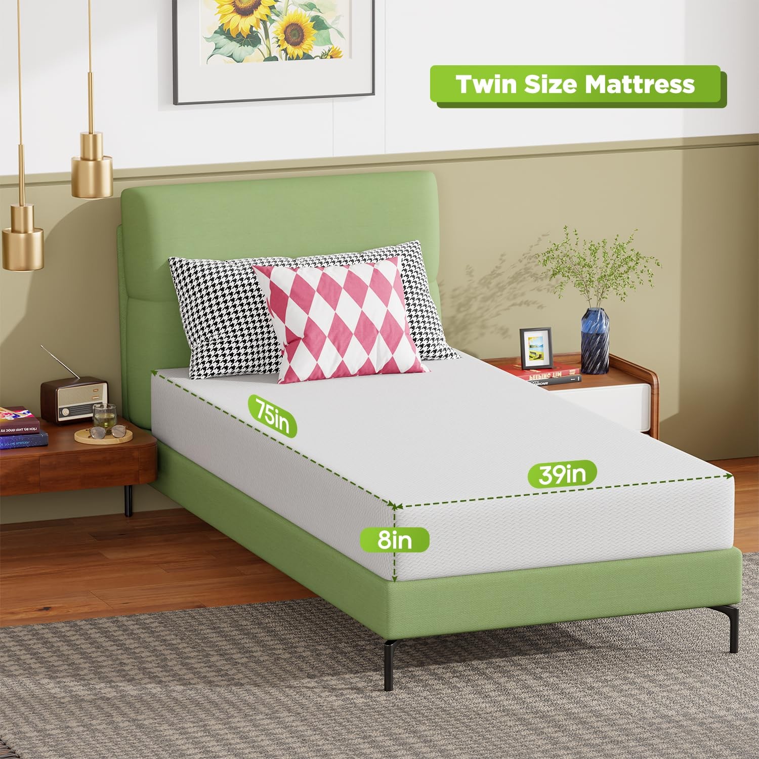 FDW 8 Inch Twin Mattress, Base Foam, Medium Firm Support, Breathable & Comfor…