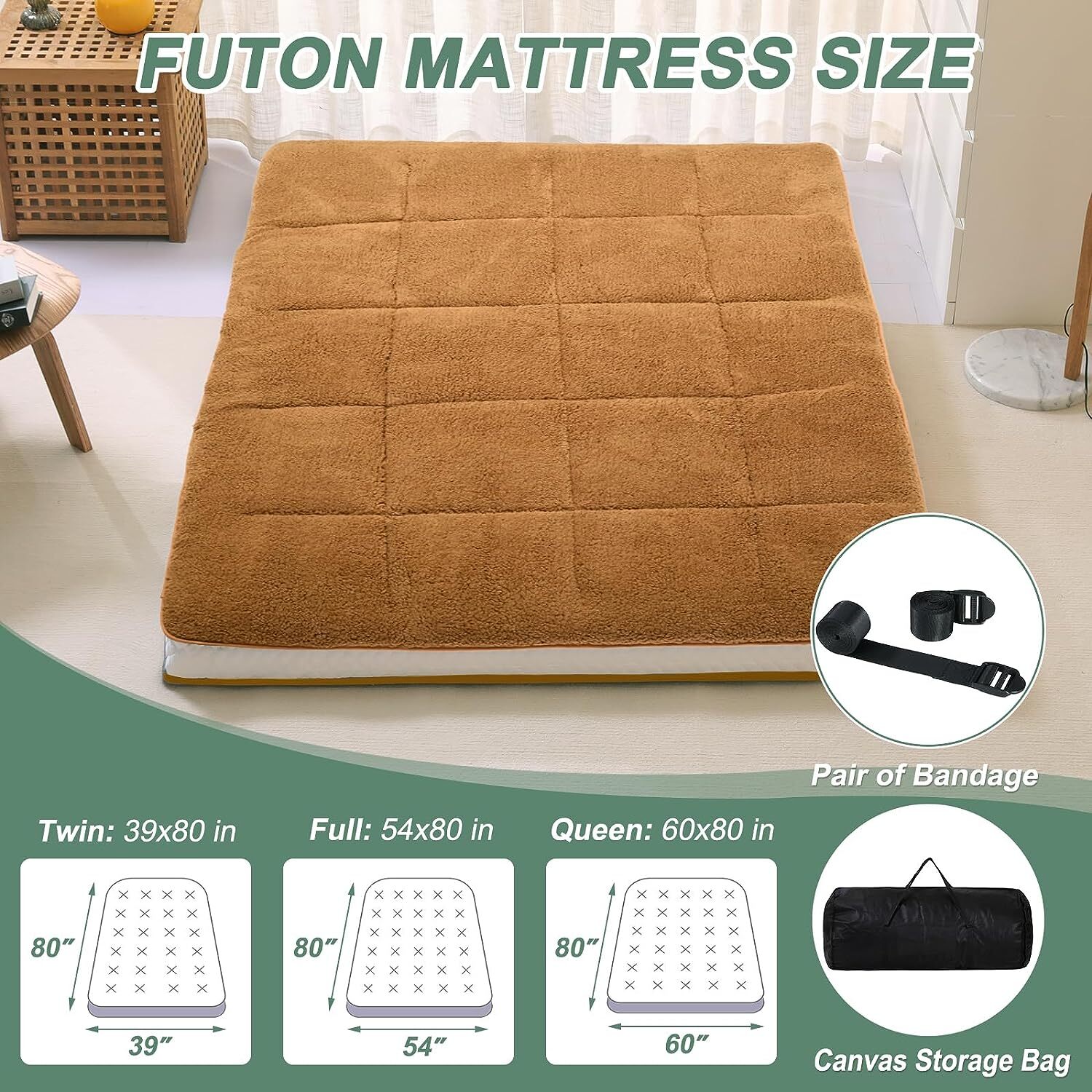 SUNYRISY Japanese Mattress Topper Quilted Fitted Mattress Sherpa Fleece Cushion