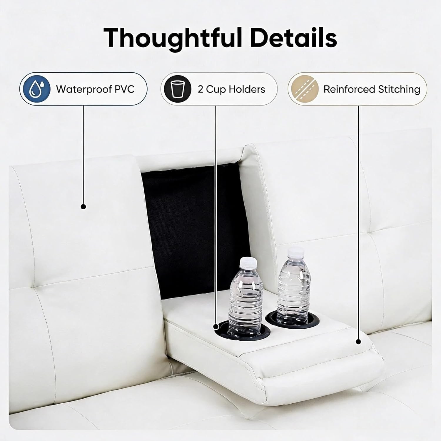 67″ Futon Sofa Bed with Cup Holders, Convertible 3 in 1