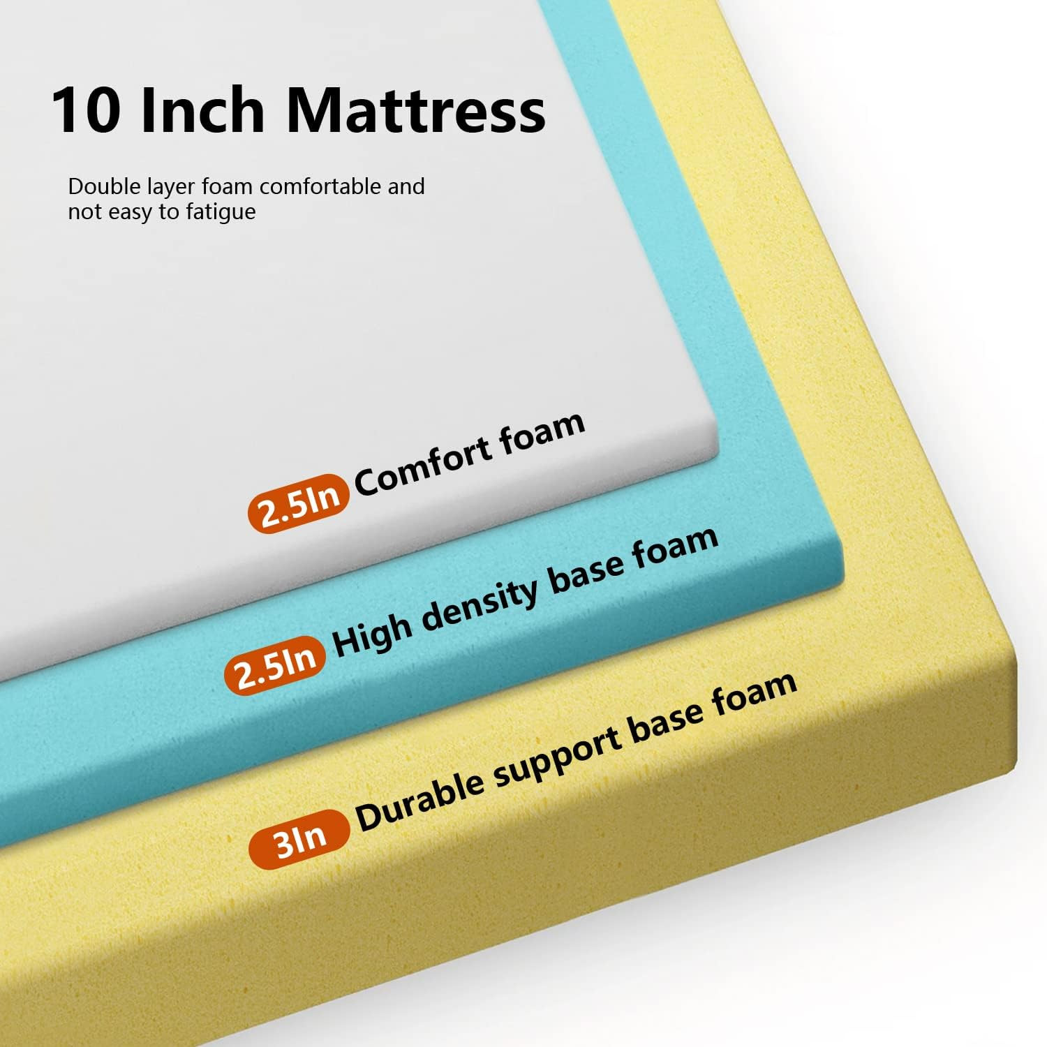 10″ Queen Foam Mattress – CertiPUR-US, Removable Cover, Soft & Comfortable
