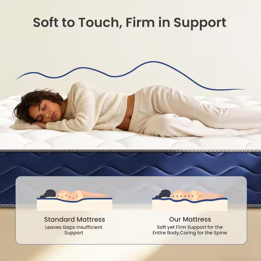 Queen Firm Hybrid Bamboo Charcoal Gel Memory Foam 10 In. Innerspring Pillow Top
