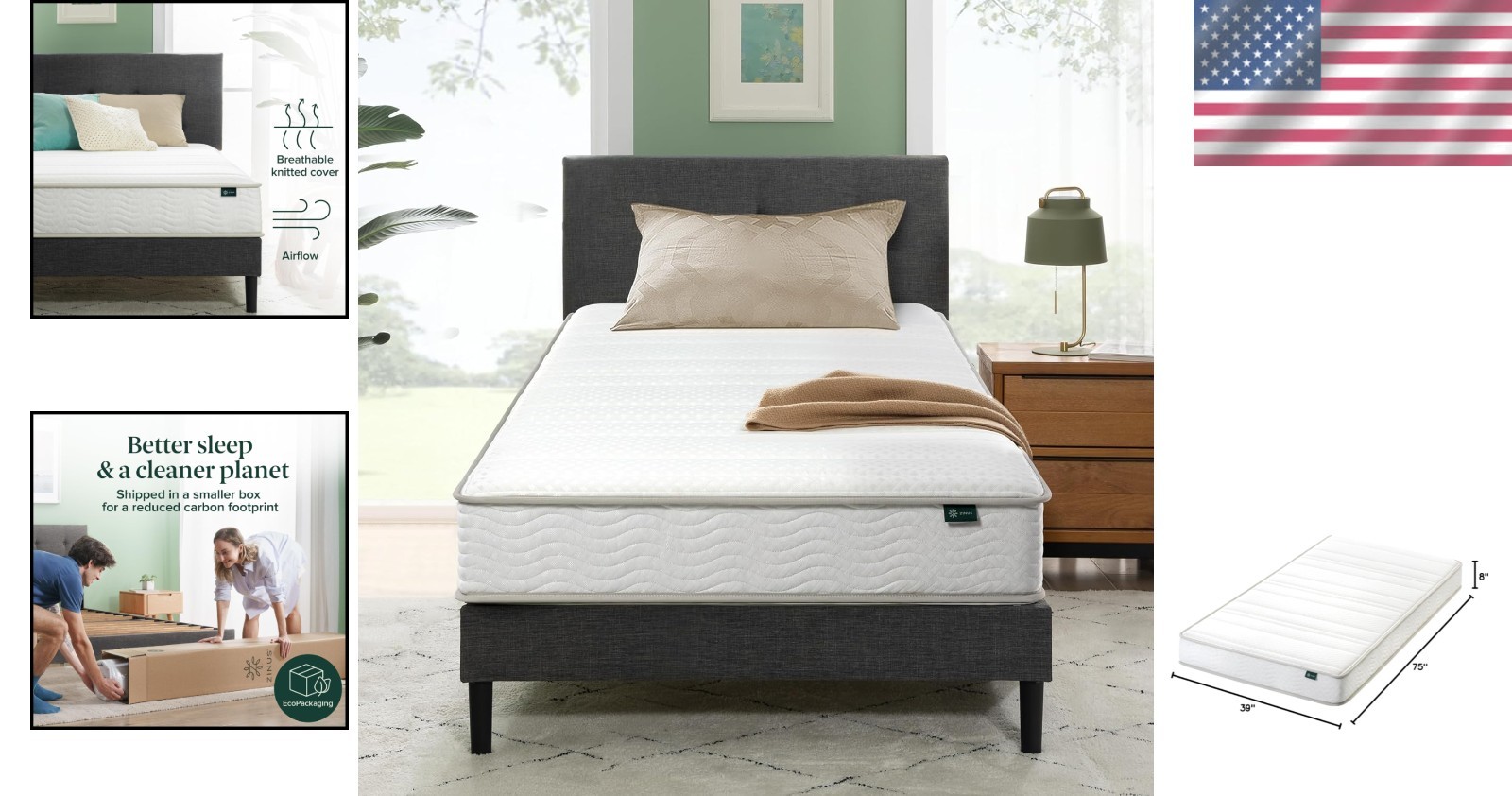 Certified Safe 8-Inch Hybrid Mattress – Twin, Medium Firmness, Durable Support
