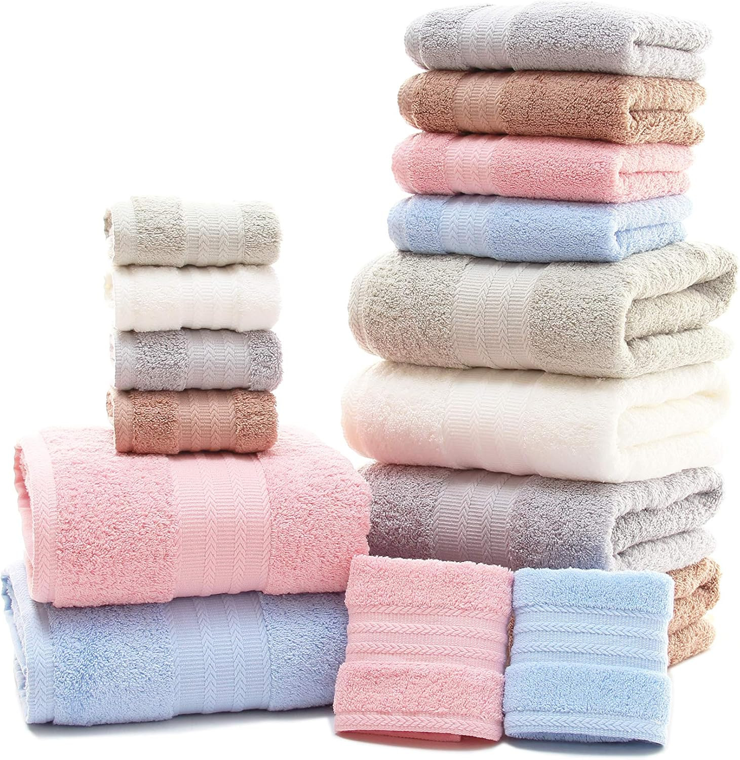 Ultra Thick, Soft & Absorbent Cotton Hand Towels for Bathroom(Pink, 2-Pack, 14″