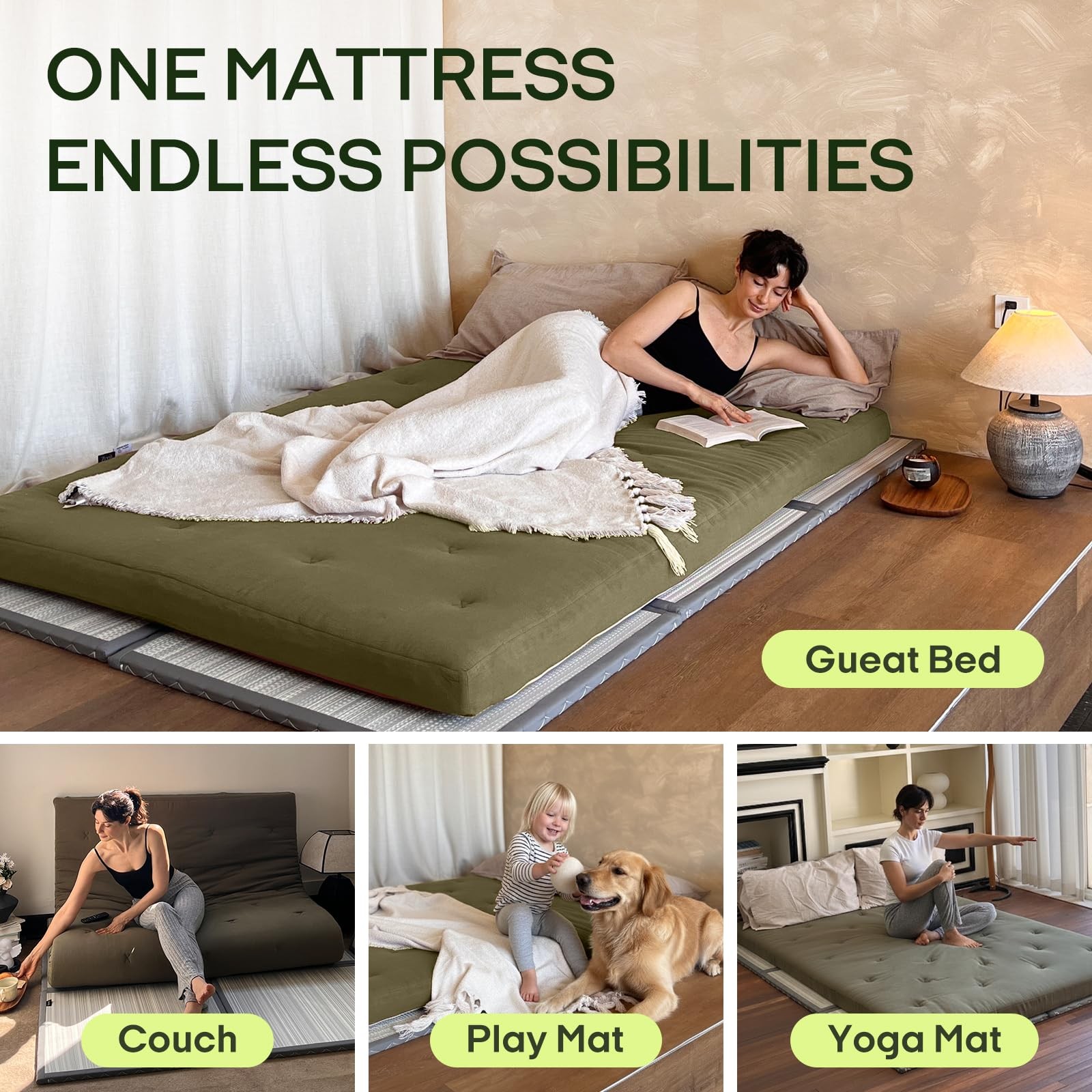 Japanese Floor Futon Mattress Twin Size 75″x 39″, 100% Cotton Cover 2.5” Thi…