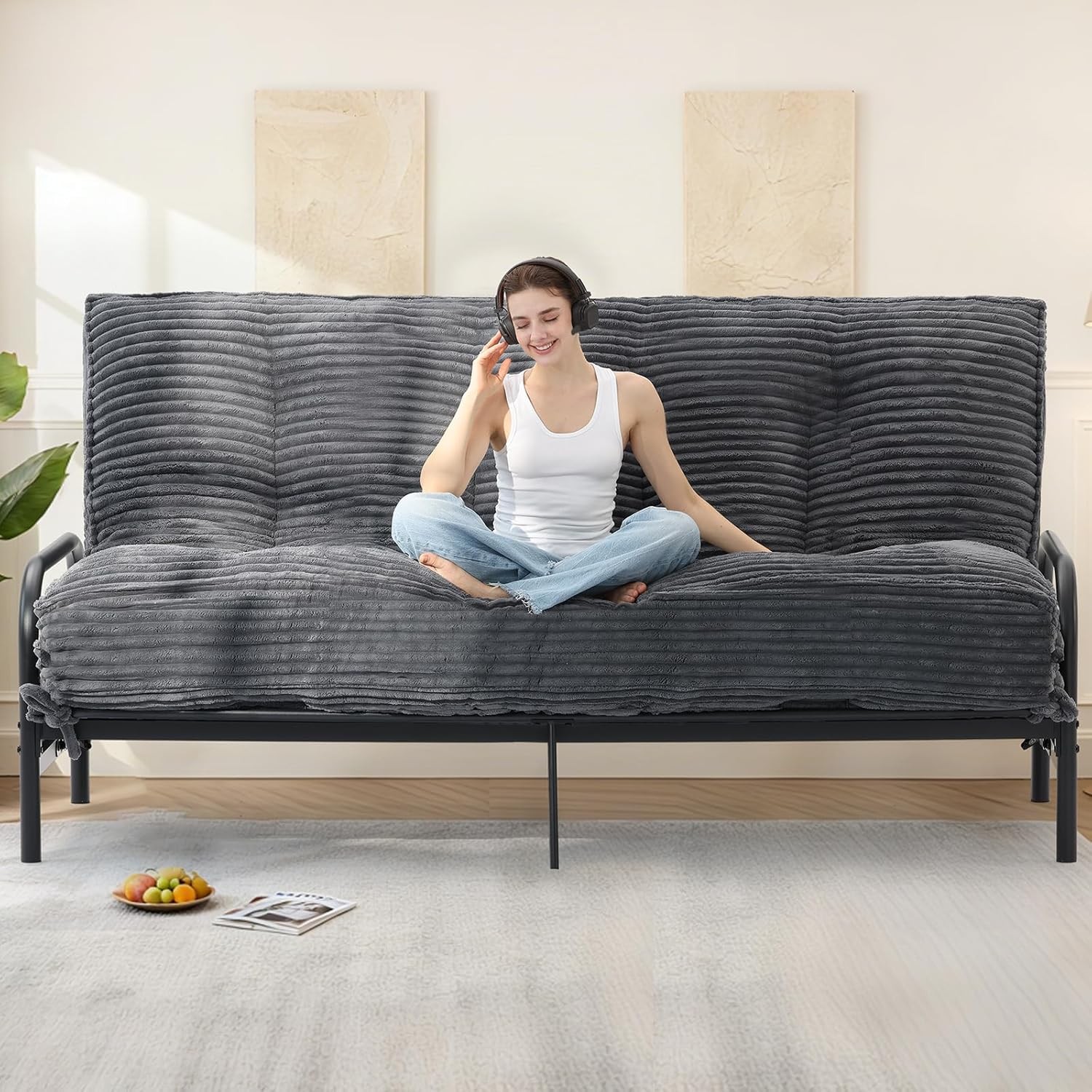 Queen Size Futon Mattress 10 Inch Ultra Thick Grey Frame Not Incl