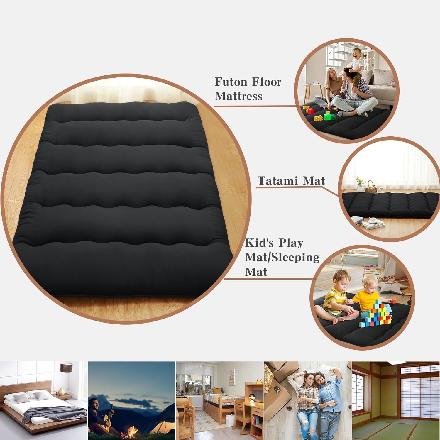Foldable Japanese Floor Mattress Twin/Full/Queen Roll Up Mattress Sleeping Pad