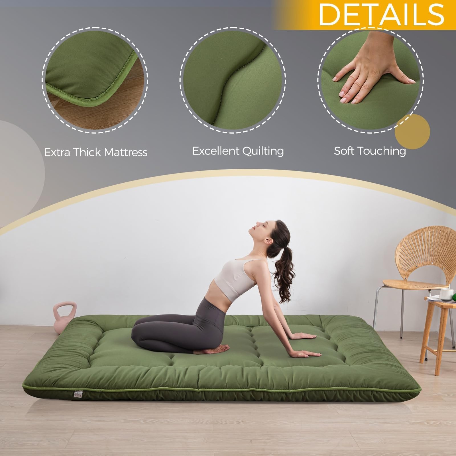 6 Inch Thick Japanese Floor Mattress Foldable Tatami Pad Adult Sleeping Mat Gree