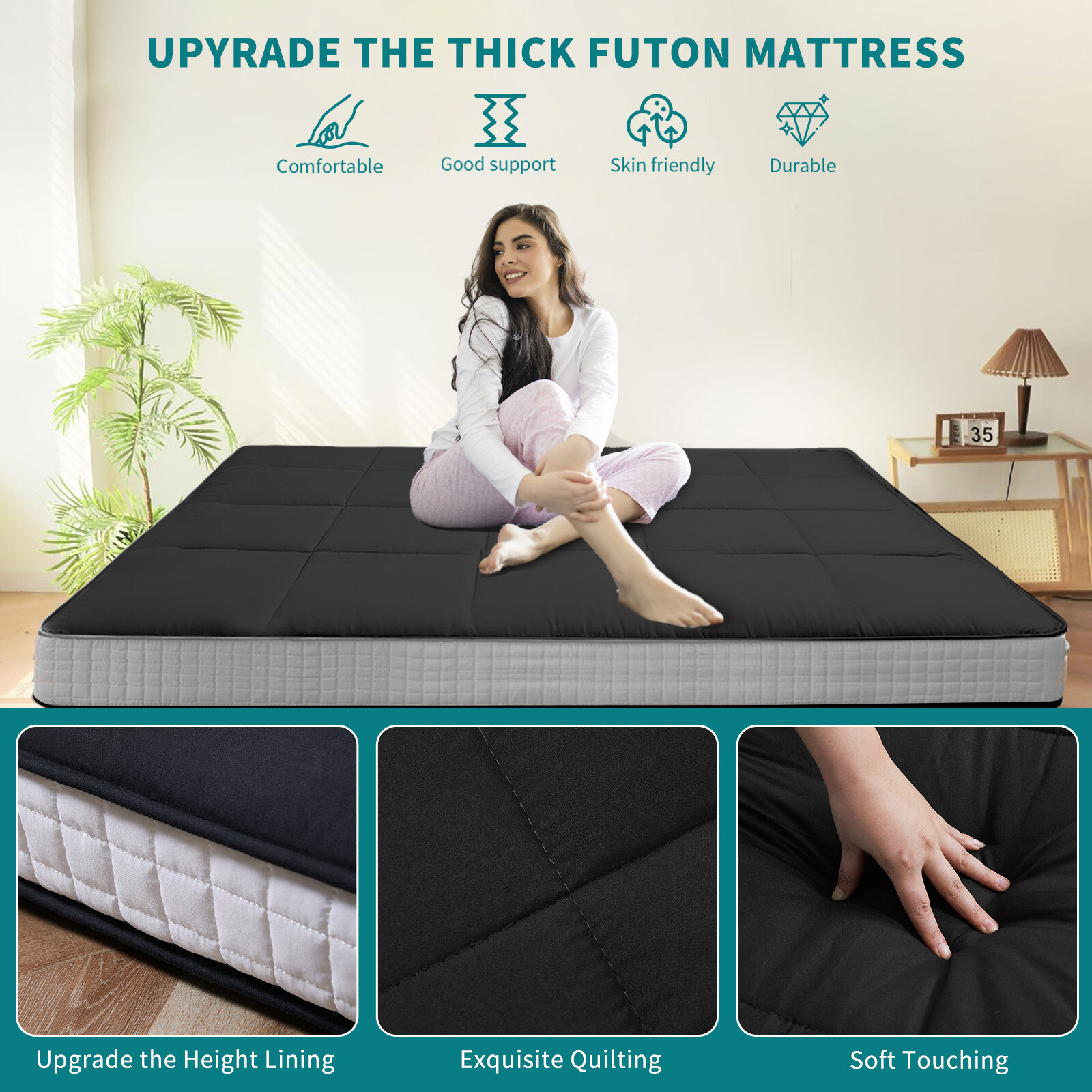 Japanese Futon Mattress 4inch Extra Thick Foldable Japanese Futon Floor Mattress
