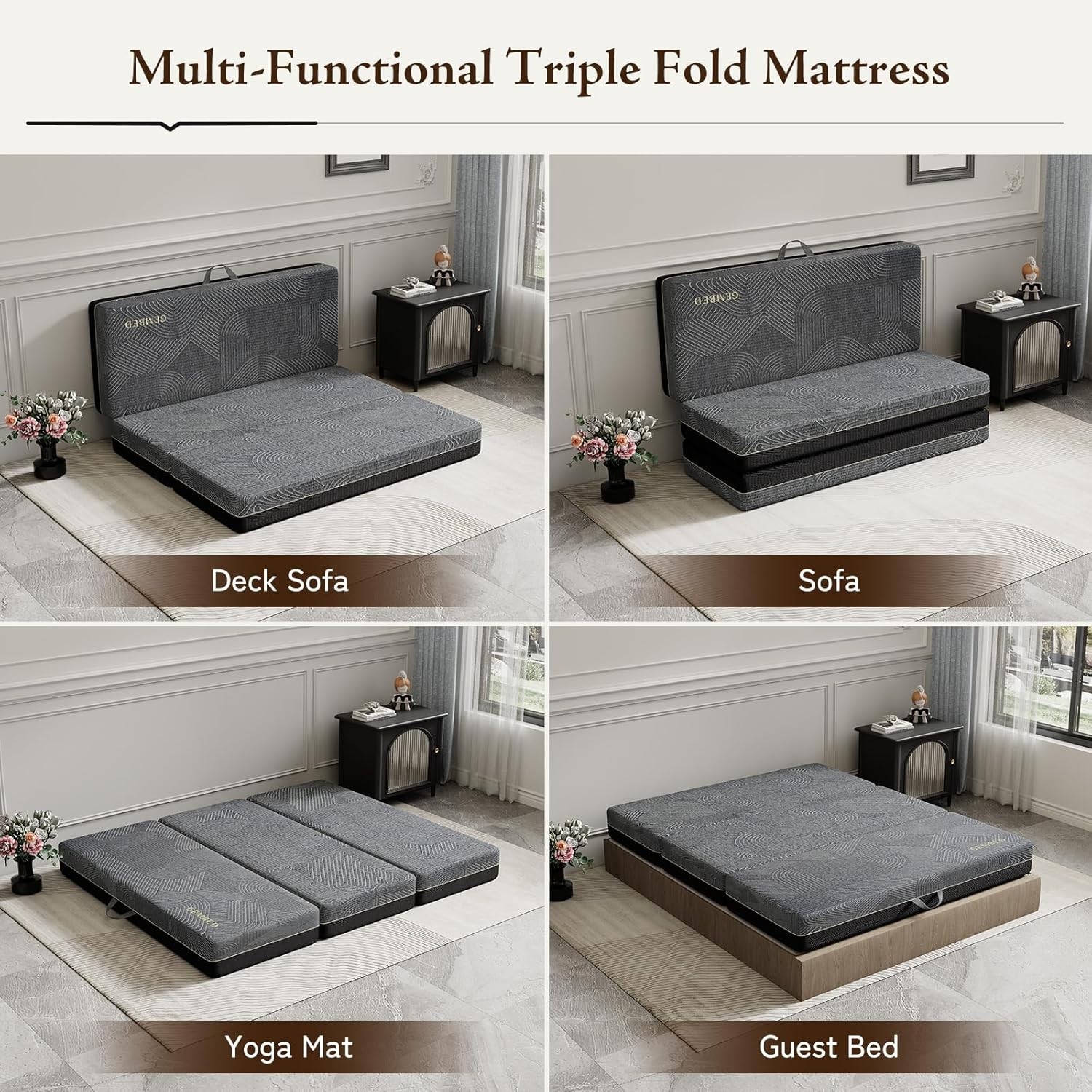 Tri Folding Memory Foam Mattress Floor Chair Sofa Bed, Full 6 Inch 73″x52″x6″