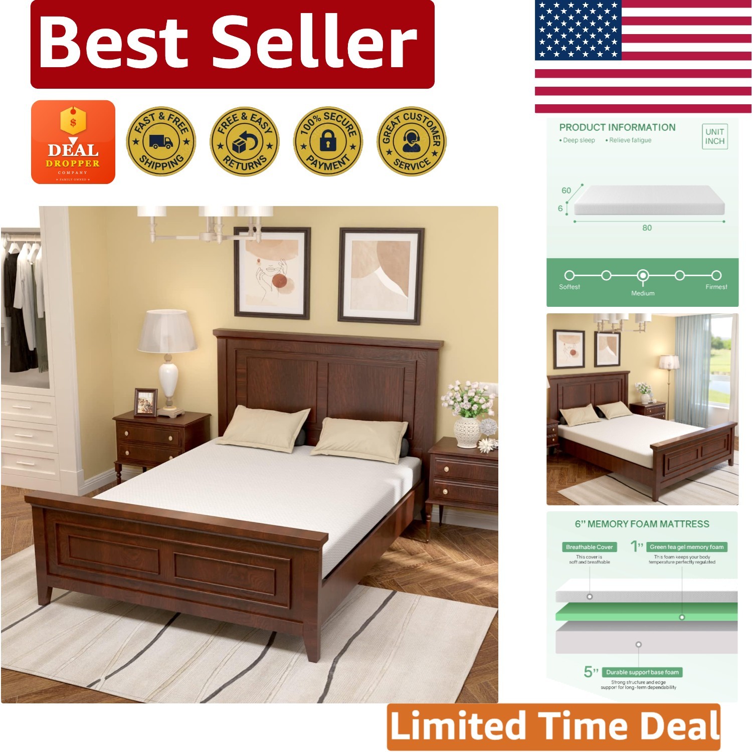 Revolutionary Queen 6-Inch Cooling Gel Memory Foam Mattress – Ideal for Comfort
