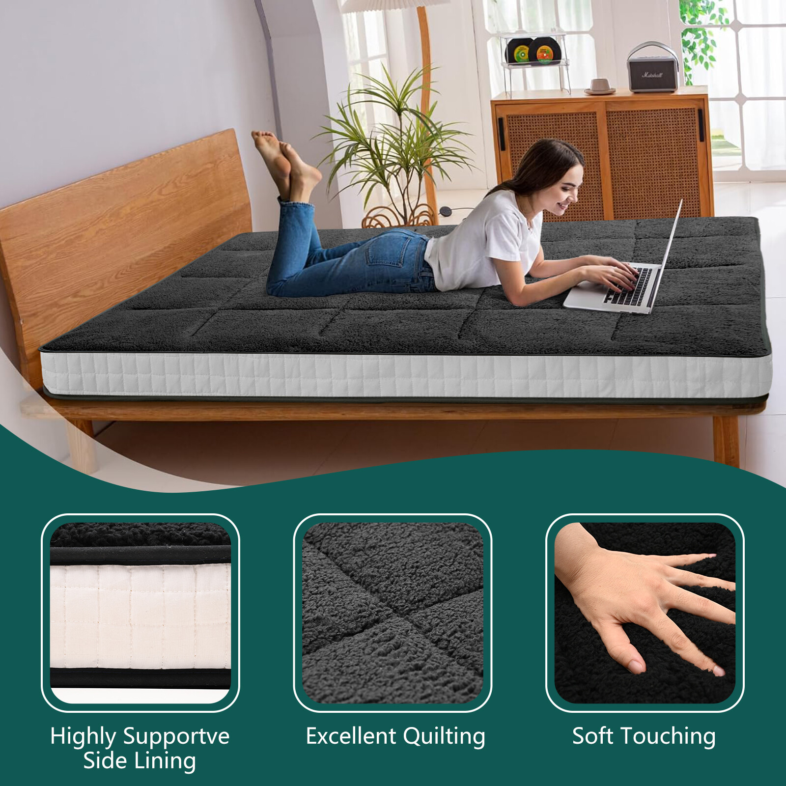SUNYRISY 4 In Folding Mattress Foldable Sherpa Fleece Mattress 2-Use Tatami Mat