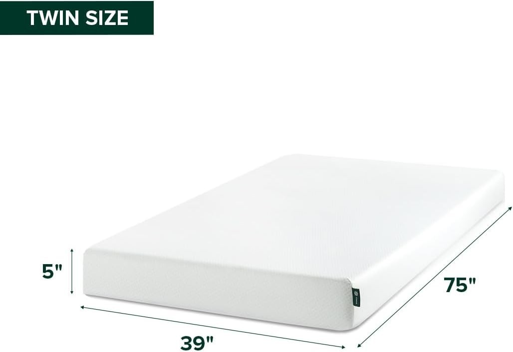 5 Inch Twin Green Tea Memory Foam Mattress [New Version], Fiberglass Free, Me…