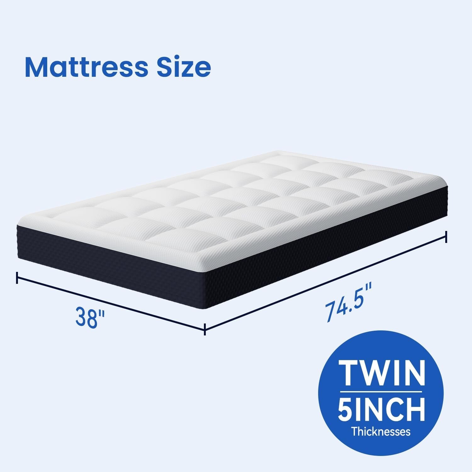 5 Inch Twin Mattress for Kids Adults Cooling Gel-Memory Foam Plus Pillowtop