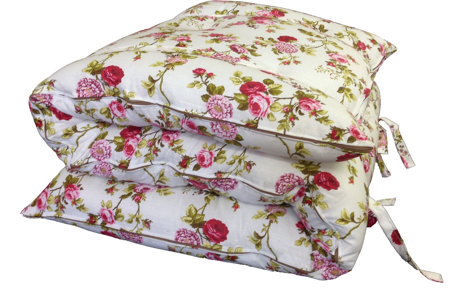 Red Roses White Traditional Japanese Floor Rolling Futon Mattress, Thai Mat