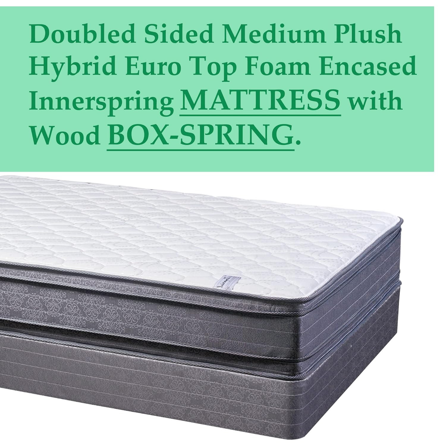 12″ Plush Hybrid Euro Top Mattress & 8″ Box Spring Set, Twin, White