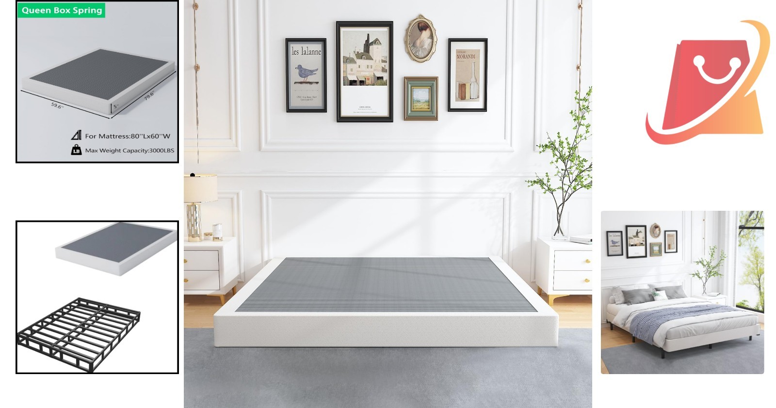 Heavy Duty Metal Box Spring Queen 5 Inch Capacity Non-Slip Noise-Free Support