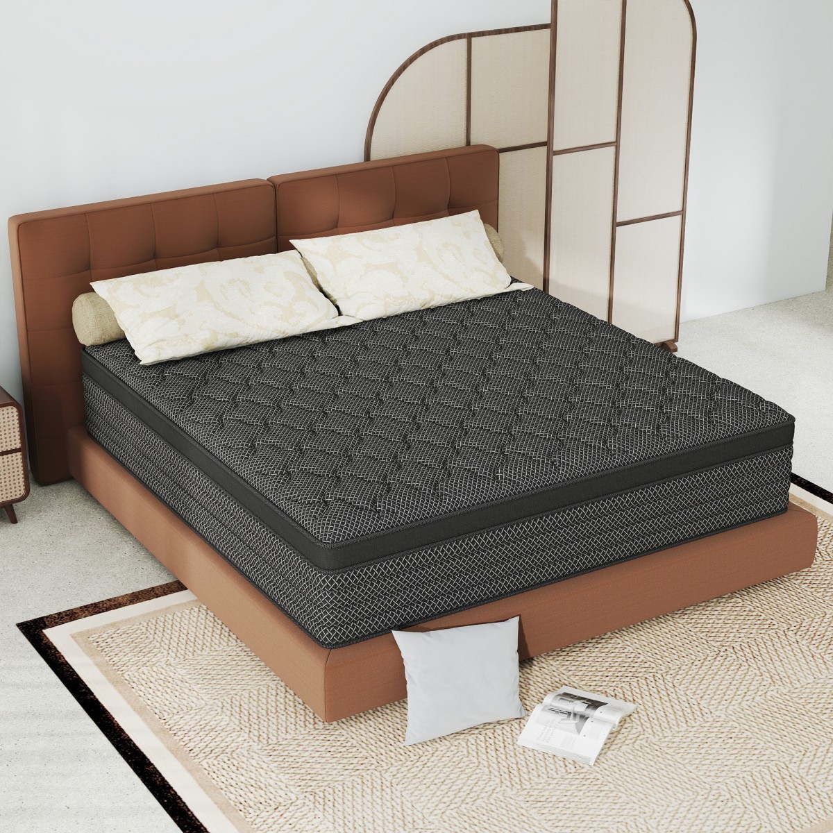 12″/14″ Black Mattress Gel Memory Foam Springs Twin Full Queen King Bed In a Box