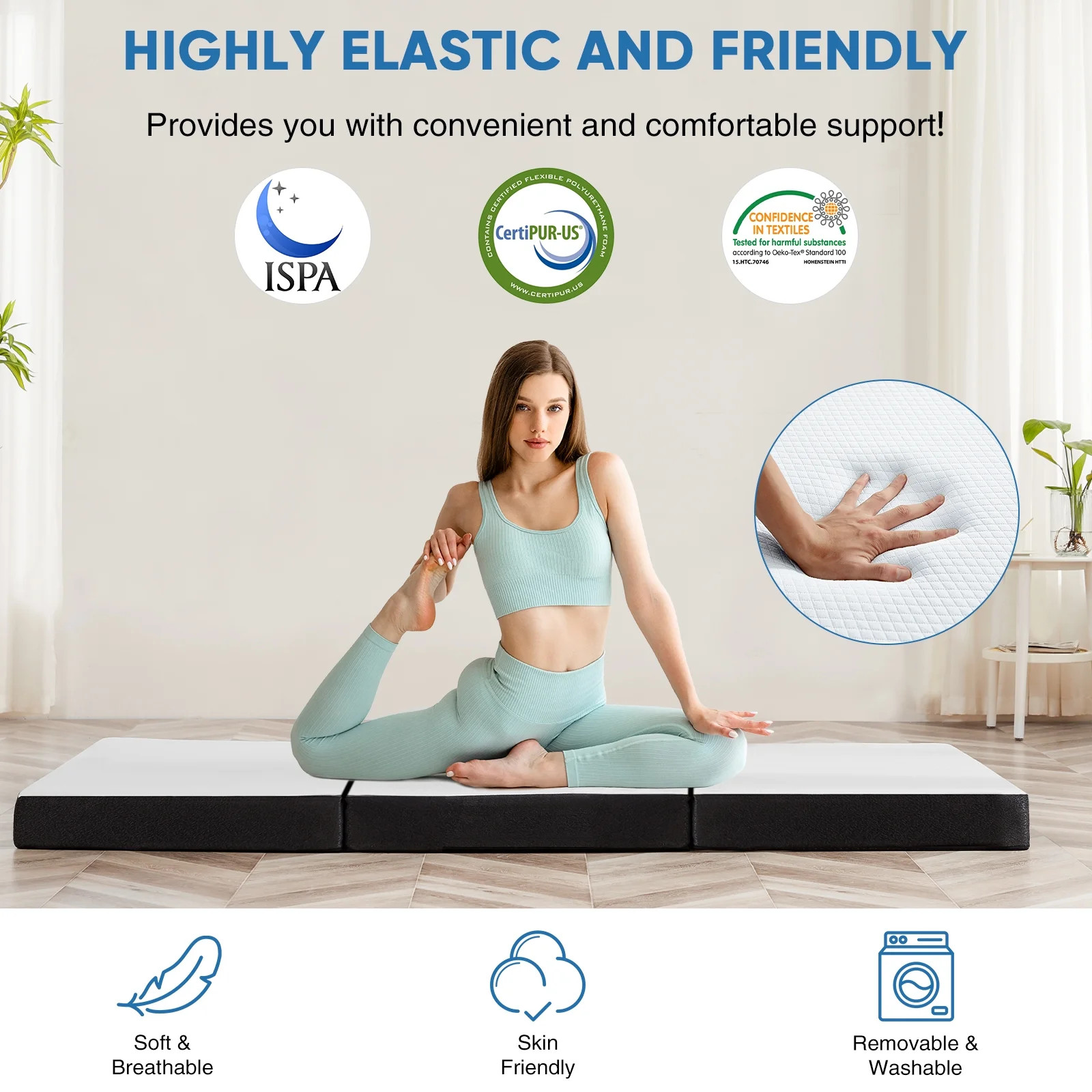 4 Inch Twin Size Tri-Fold Memory Foam Mattress, Portable Foldable Floor Bed with
