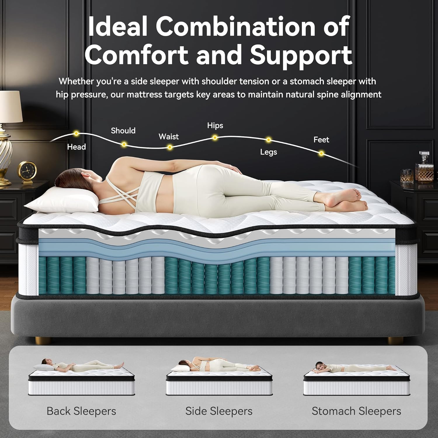 12 Inch Queen Mattress with Memory Foam & Pocket Springs for Comfort & Support