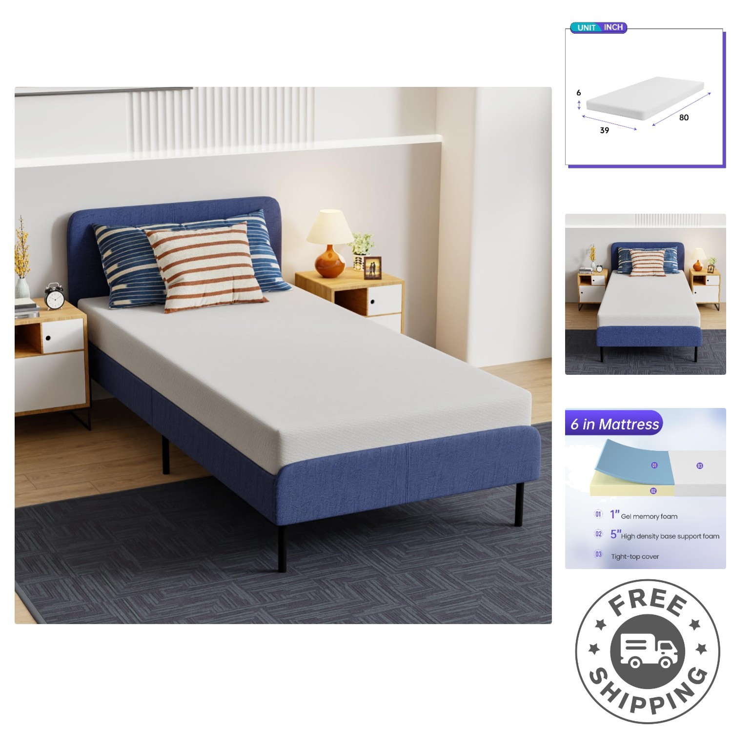 Luxurious 6-Inch Twin XL Gel Memory Foam Mattress – Cool & Comfy Sleep