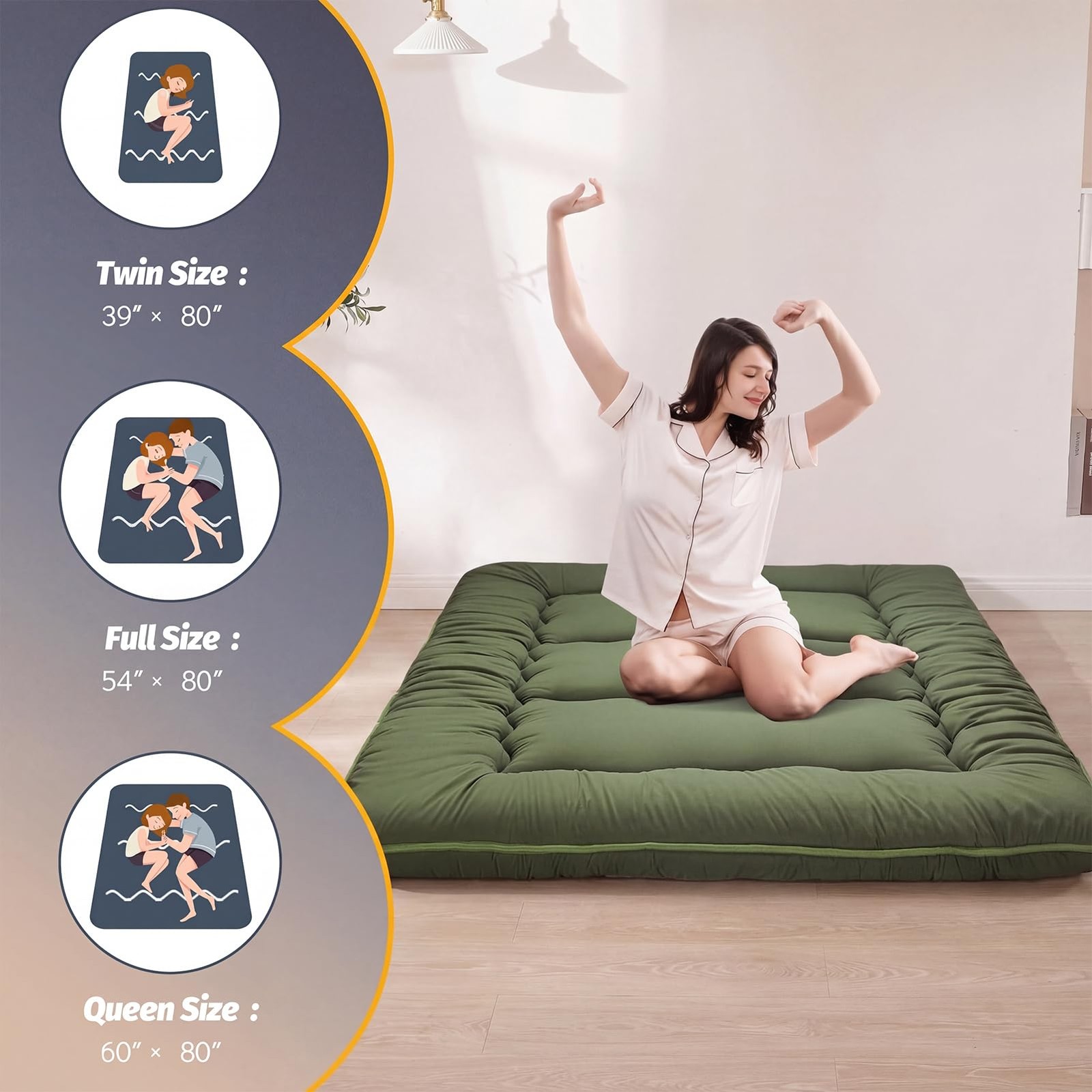 6 Inch Thick Japanese Floor Mattress Foldable Tatami Pad Adult Sleeping Mat Gree