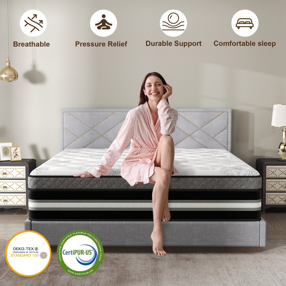 12/14 Inch Mattress in a Box Twin Full Queen King Gel Memory Foam Hybrid Spring
