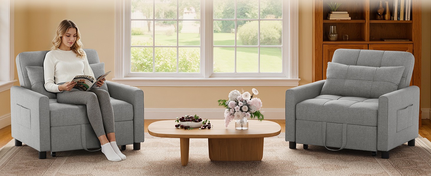 Convertible Sleeper Chair, 3-in-1 Sofa Bed with Adjustable Design,
