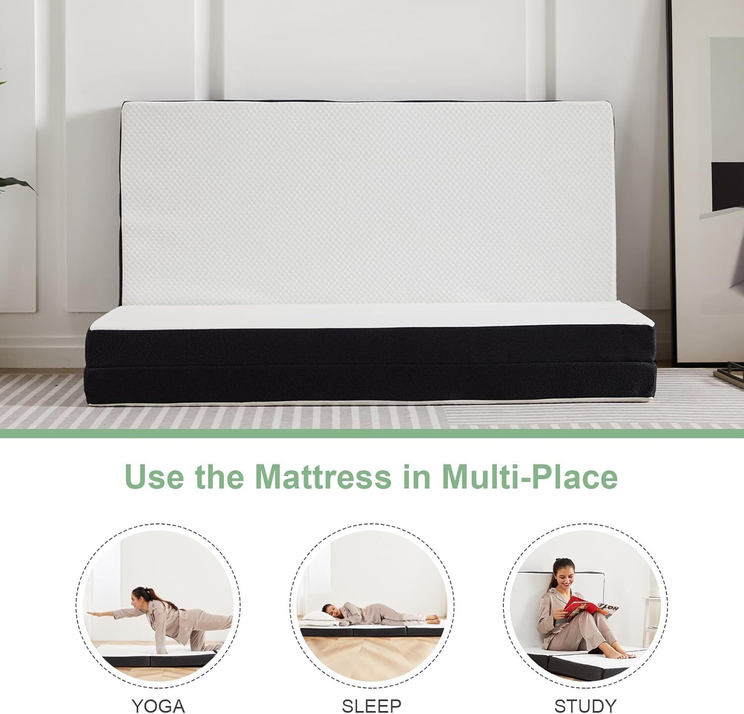 3inch Foldable Mattress Memory Foam Trifold Portable Mattress w/ Washable Cover