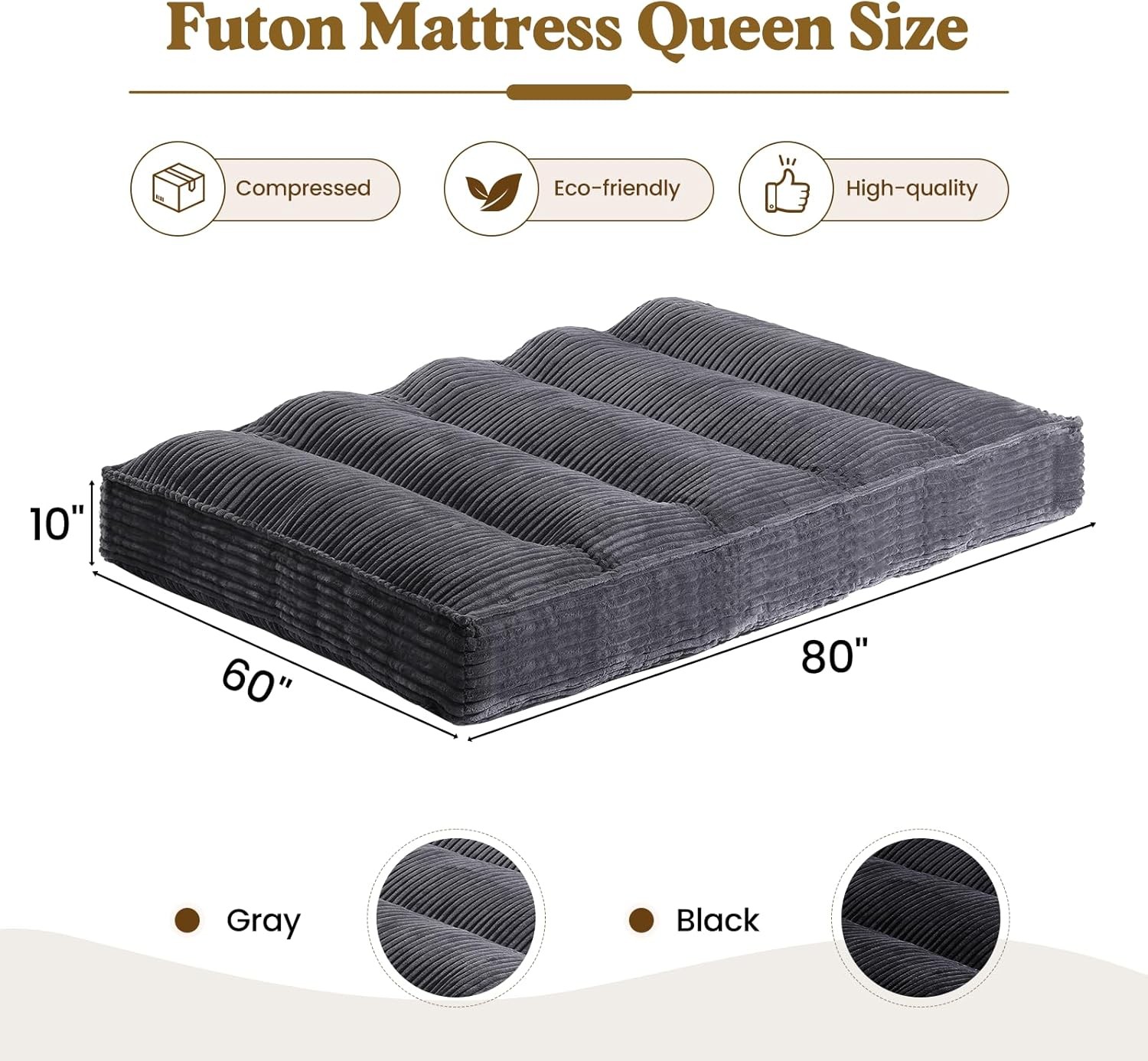 Queen Size Futon Mattress 10 Inch Ultra Thick Grey Frame Not Incl