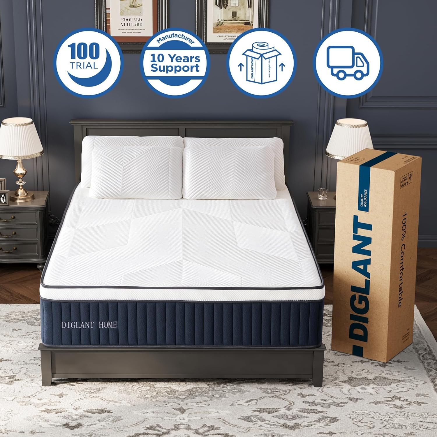 DIGLANT 14″ Euro Top Queen Mattress, Memory Foam & Pocket Springs Hybrid