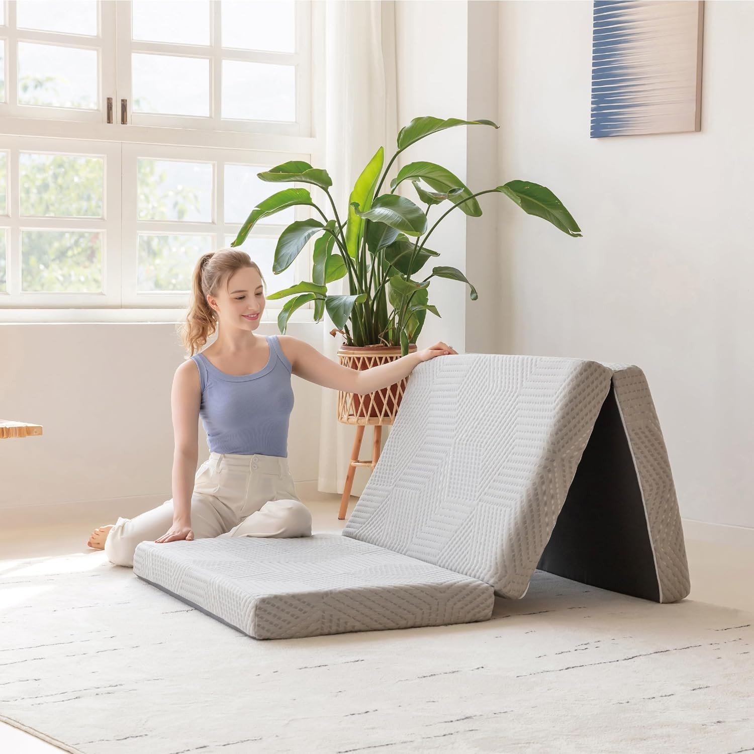Tri-Fold Memory Foam Mattress 4 Inch Twin XL 80×38 Grey Washable Cover