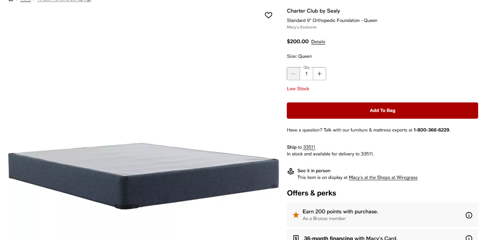 NEW Charter Club by Sealy Standard 9″ Orthopedic Foundation – Queen