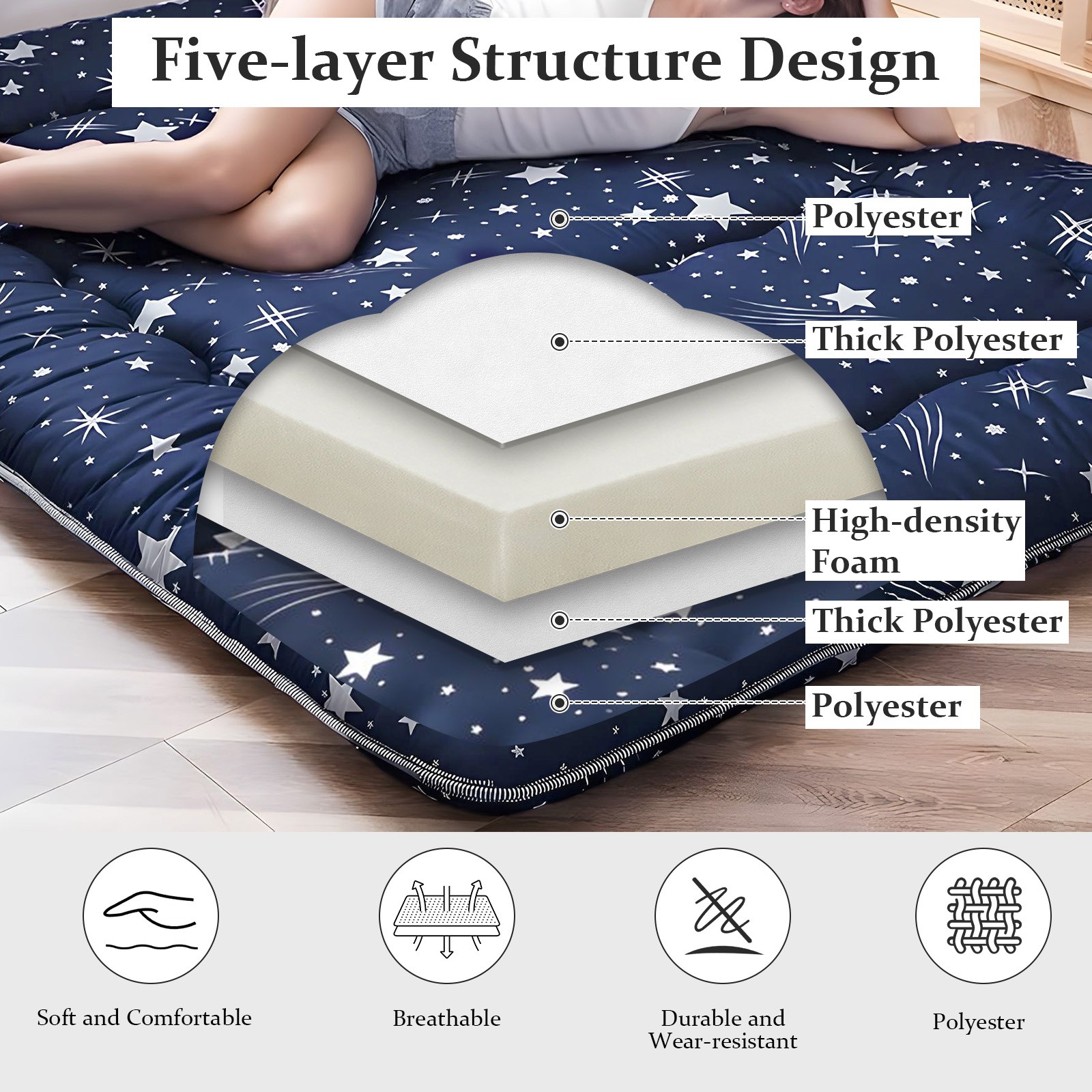 Japanese Floor Mattress 4″ Thick Futon Tatami Mat w/ Storage Bag for Guest Room