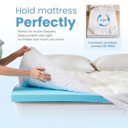 Dual Layer 4 Inch Mattress Topper Memory Foam Mattress Topper Queen Blue White