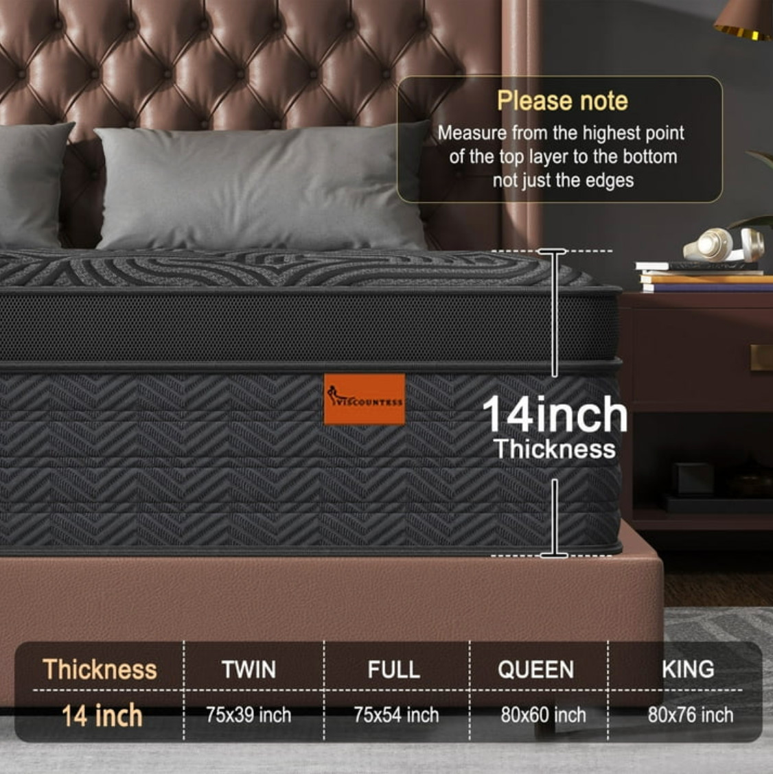 14″ Colchones Queen Size 14 Pulgadas Espuma Memory Foam Innerspring Mattress