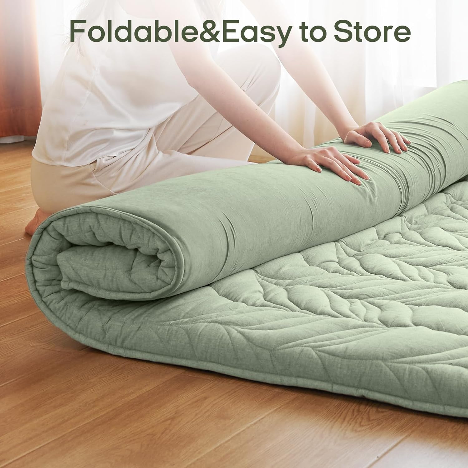 King Size Japanese Floor Mattress Futon Foldable Foam Tatami Sleeping Pad Green