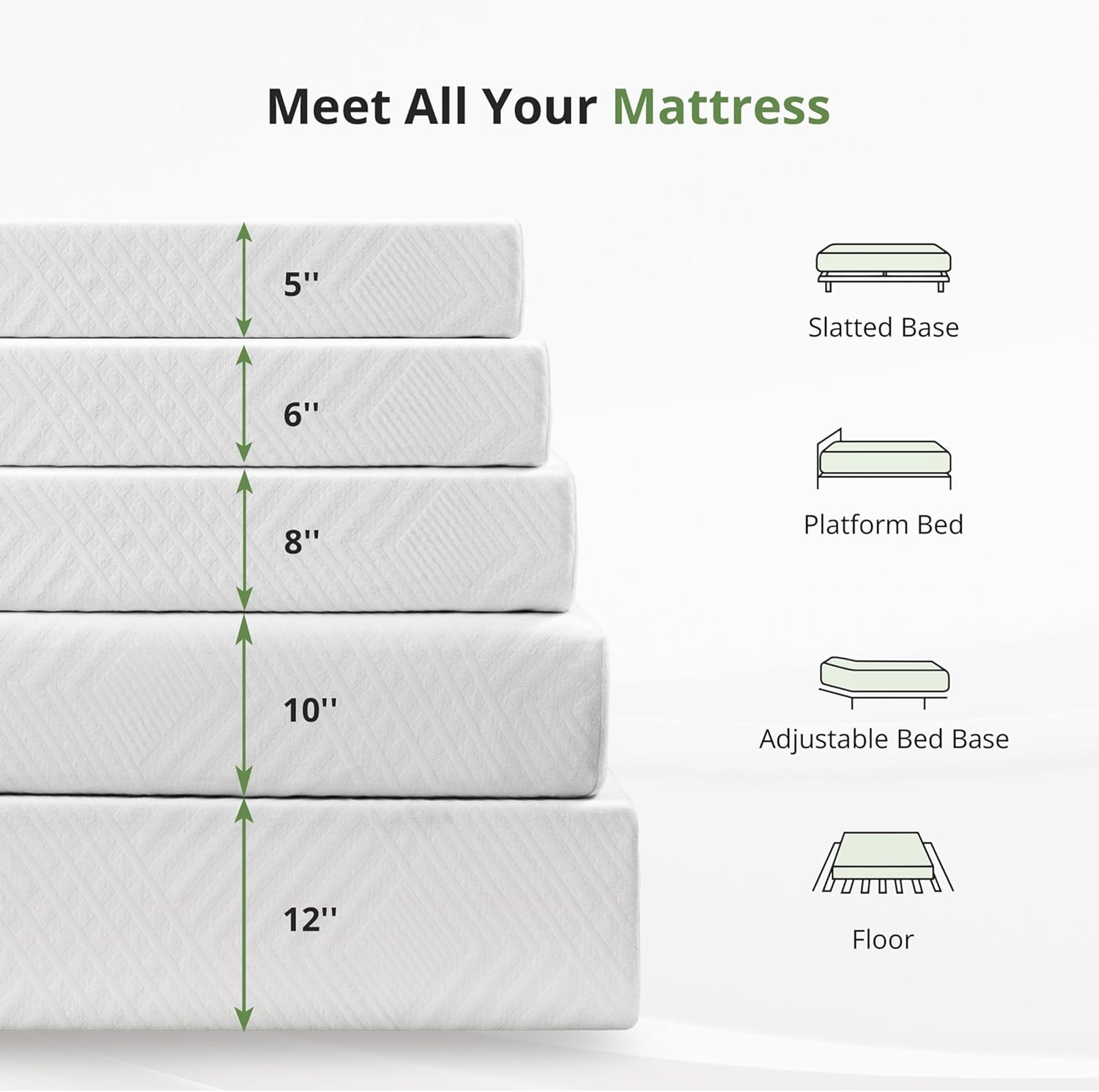 RV King Memory Foam Mattress 10 Inch, Green Tea Gel for Cooler Sleep, Supportive