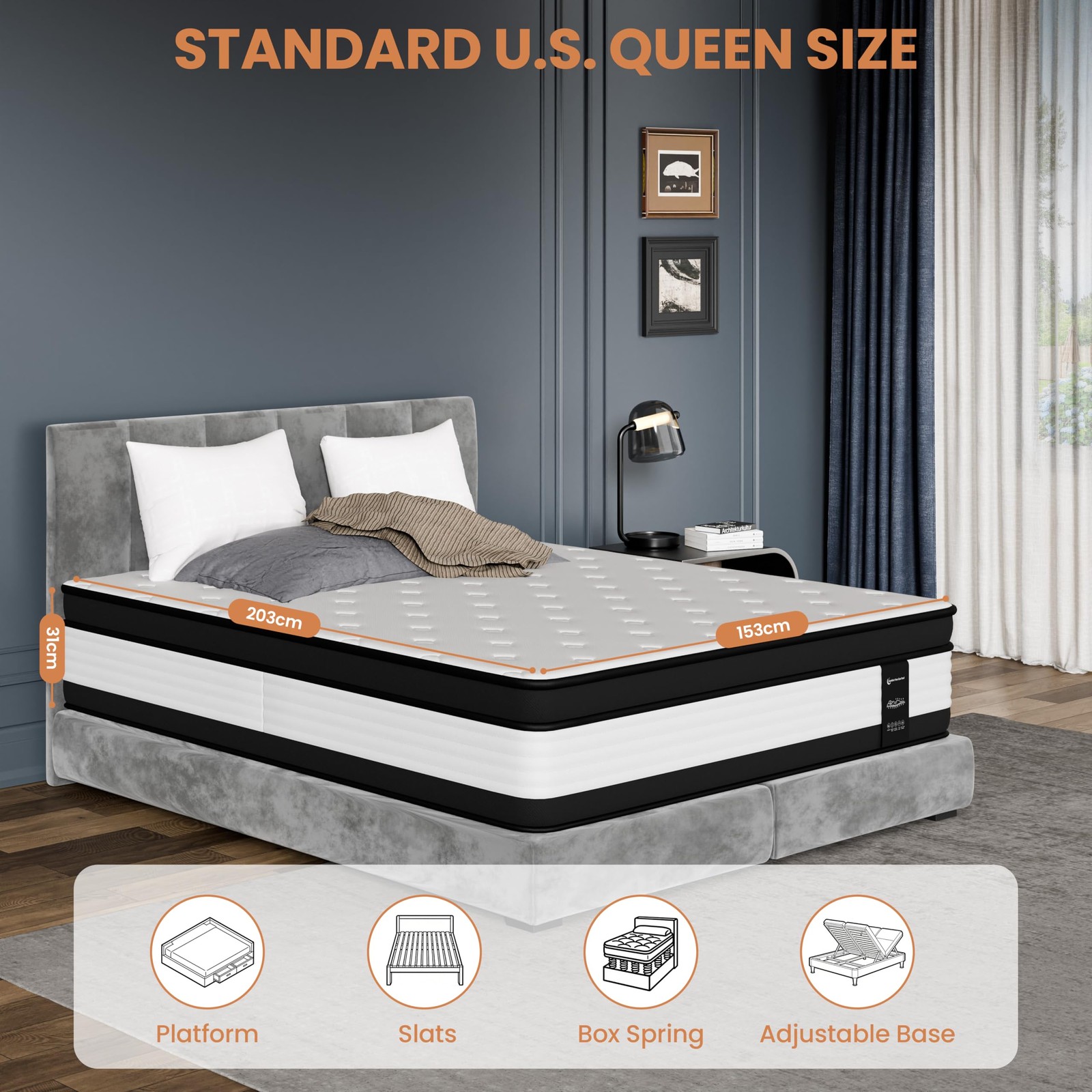 12 Inch Queen Mattress Hybrid Memory Foam with Individually Wrapped Pocket Sp…