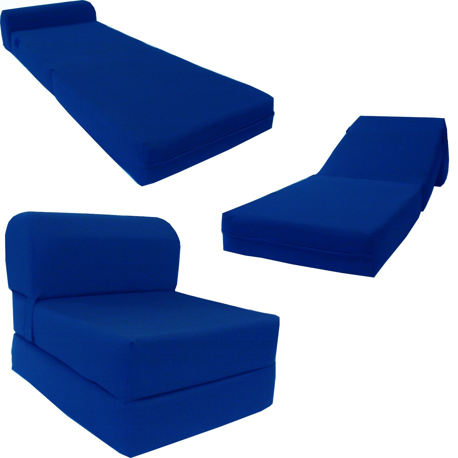 Portable Flip Sleeper Chair Folding Foam Beds, Sofa Couches 6x24x70 Royal Blue