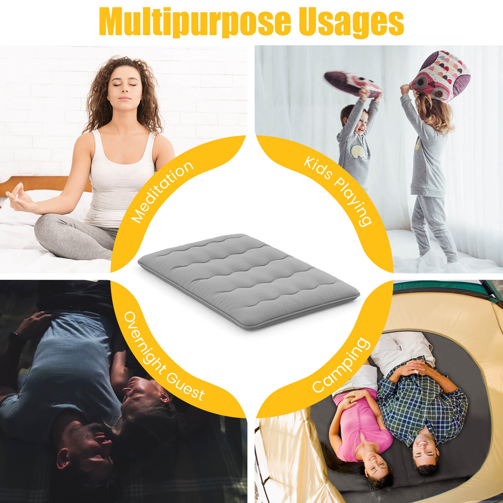 Full Futon Mattress Japanese Sleeping Pad Lounge Bed w/ Washable Cover Gray