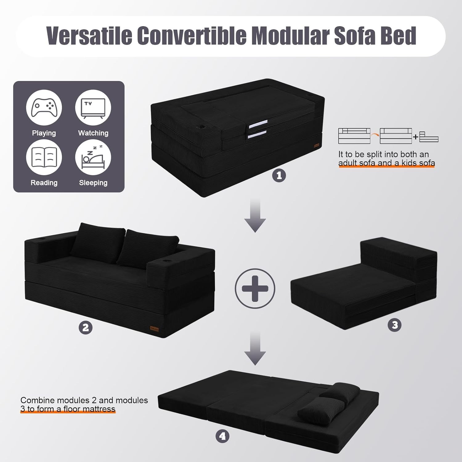 Bla Futon Couch Convertible Sofa Bed Queen, Folding Floor