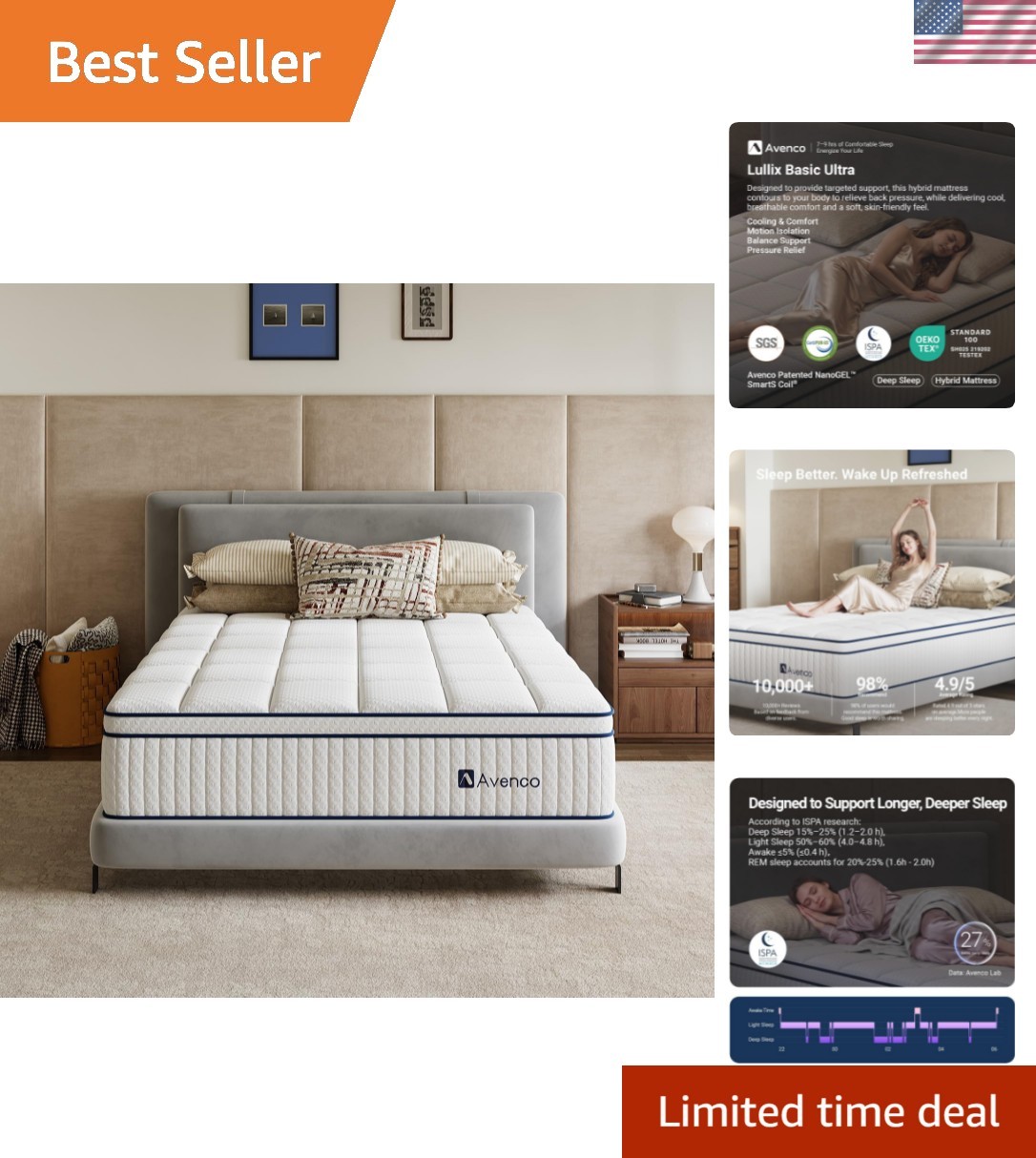 King Mattress 12 inch, King Hybrid Mattress with Individual Pocket Spring and…