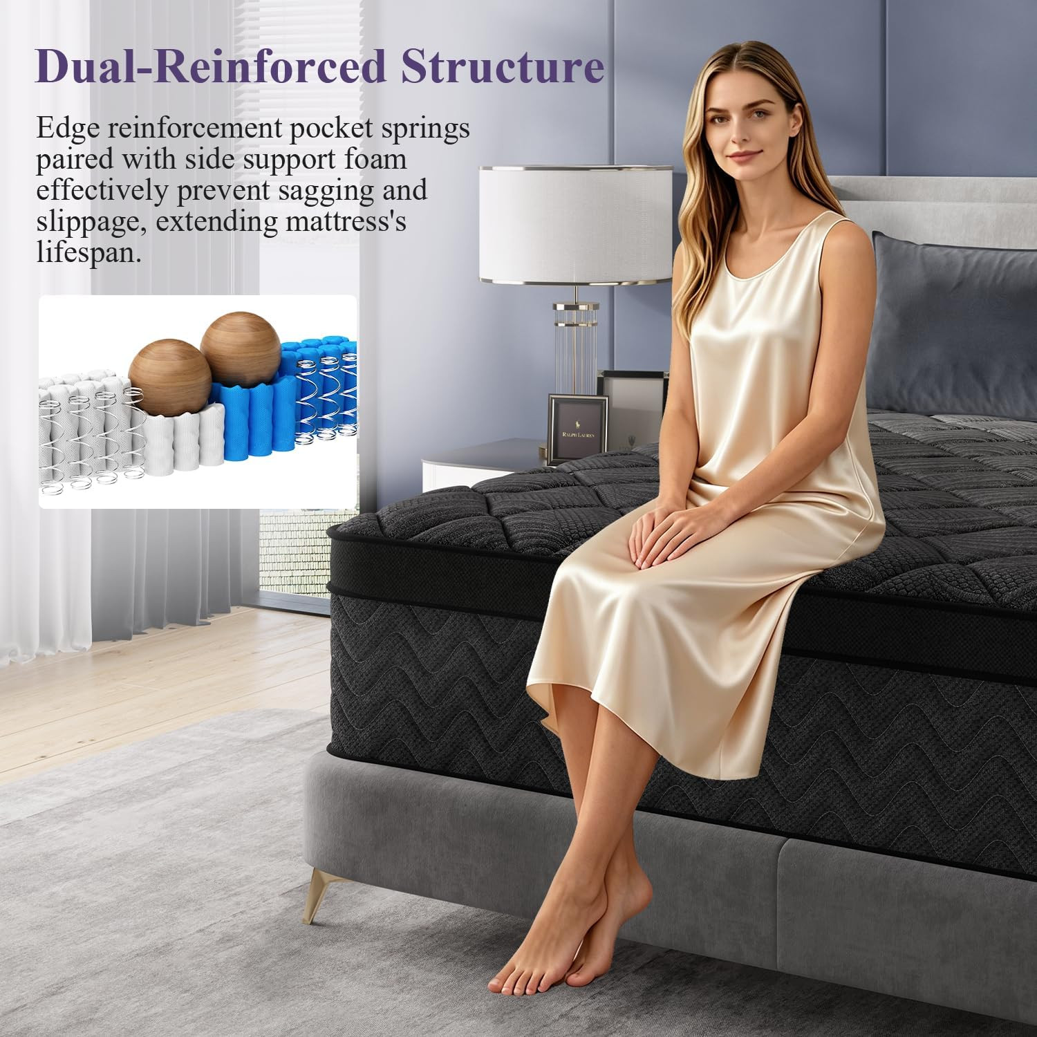 Hiboss King Size Mattress (Upgraded), 14 Inch Luxury Hybrid King Mattress in a B