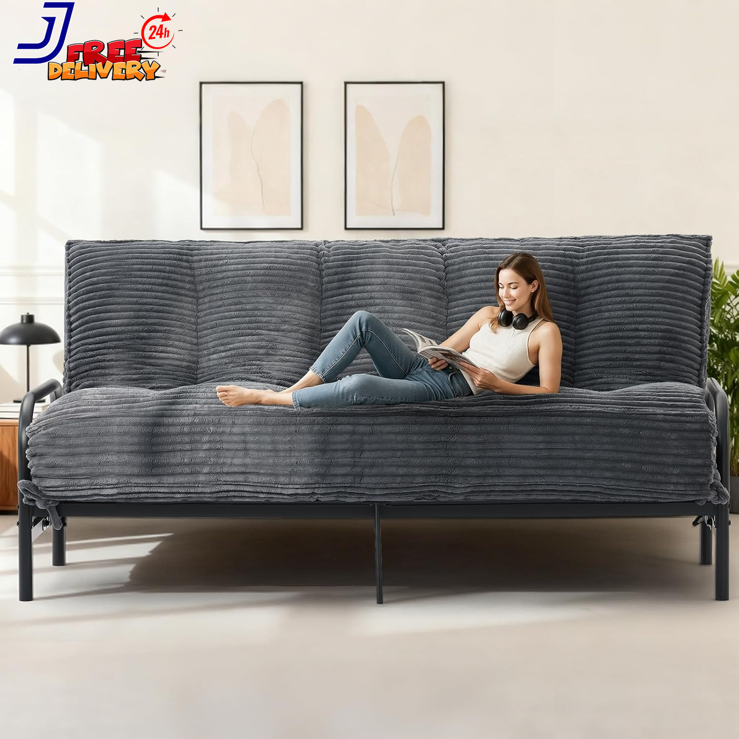 10″ Futon Mattress Queen Size Futons Sofa Couch Bed with Straps Thick Corduroy
