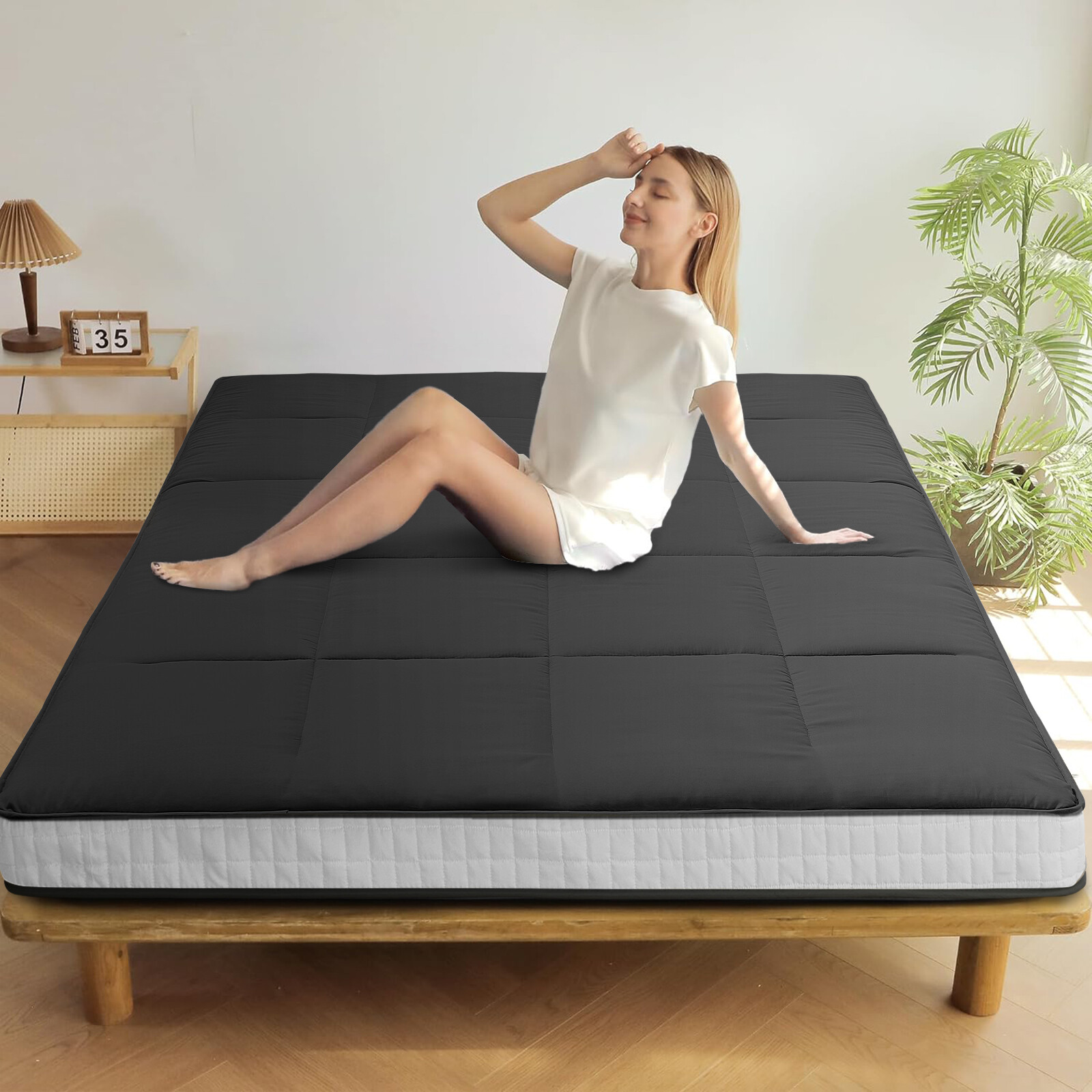 MOPHOTO Japanese Floor Mattress Wave Quilting Shiki Futon Twin Size Black Mat