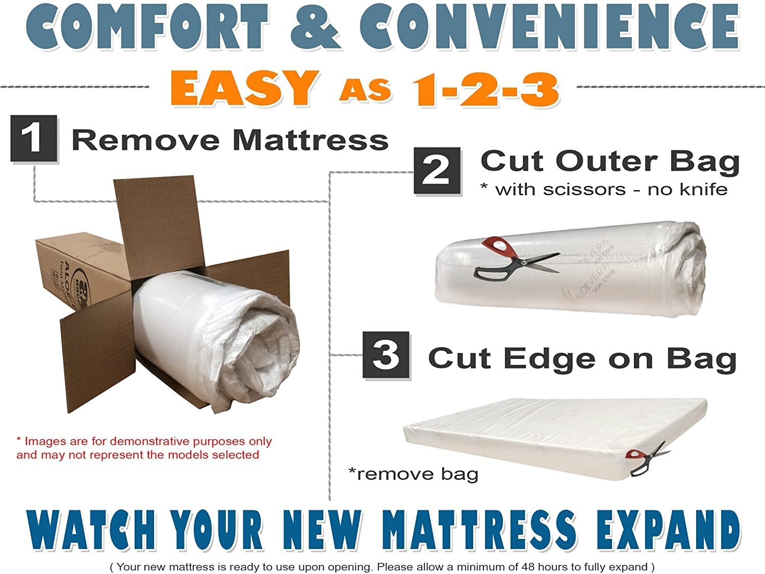 ALOE Infused Memory Foam Mattress in a Box, Roll-Compressed, 3-Layer Extra Fi…